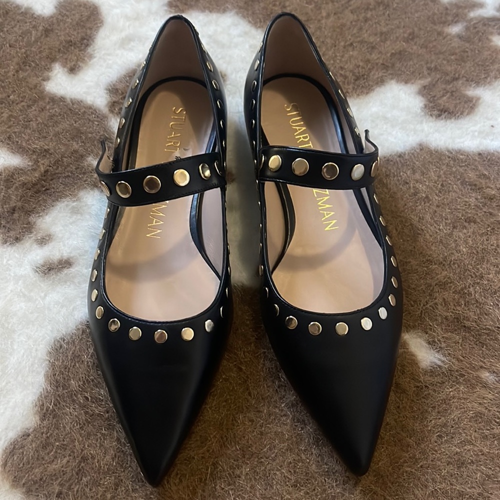 Stuart Weitzman Gala Stud Maryja Leather Flat